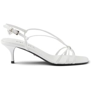 Prada Capretto Strappy 55mm White Leather Slingback Sandal Mule Kitten Heel 36.5